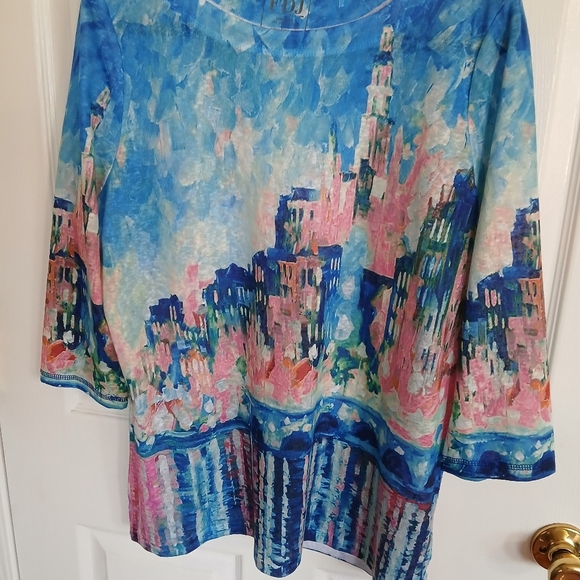 Like New FDJ French Dressing Jeans Top Multi Color 3/4 Length Sleeves artsy - Picture 2 of 7